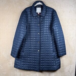 Kate Spade New York Navy Quilted Full Zip Long Puffer Coat Women's XL